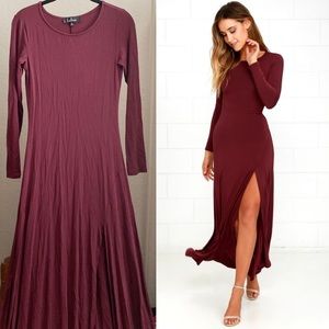 Lulu’s Burgundy Long Sleeve Formal Maxi Dress